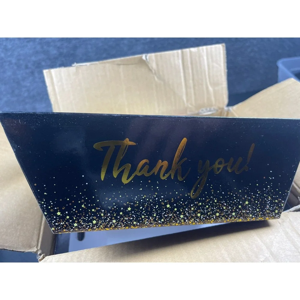 12 Pcs Thank You Gift Baskets Set Black Gold Glitter with Bags and Bows NEW